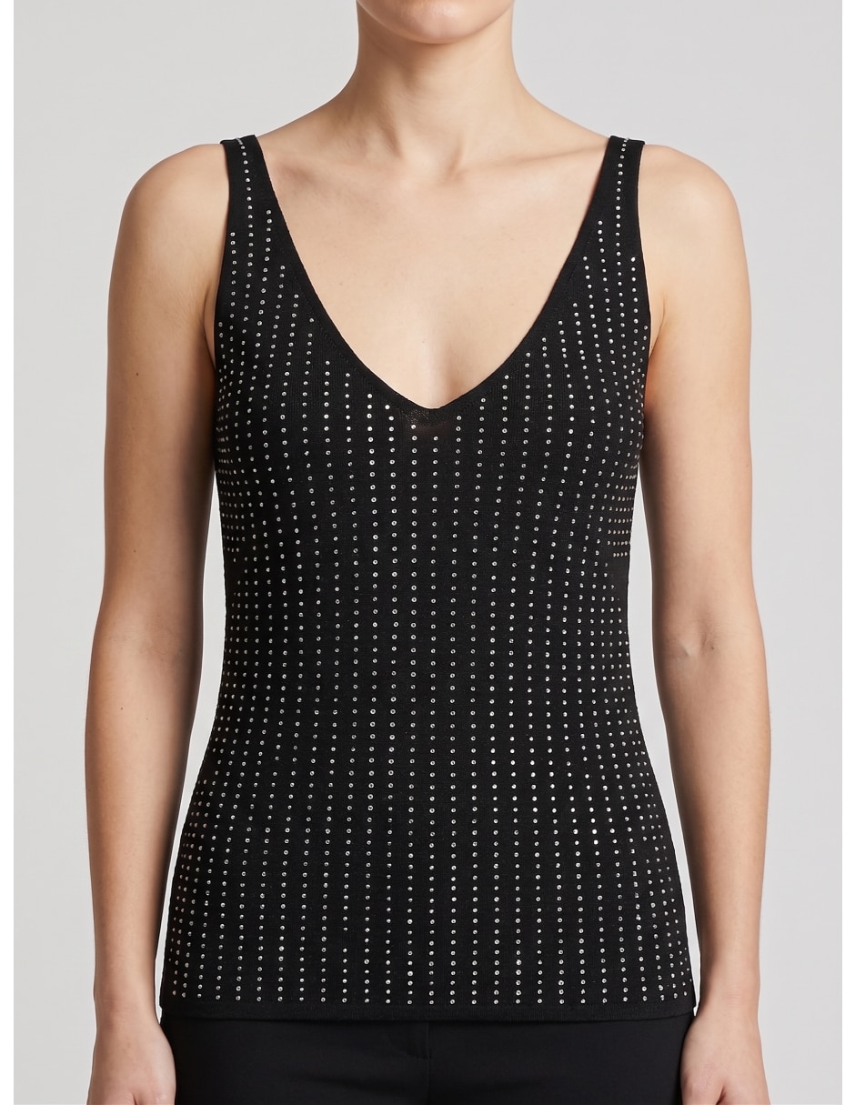 Top cuello v escote v tirante ancho Top cuello v escote v tirante ancho
