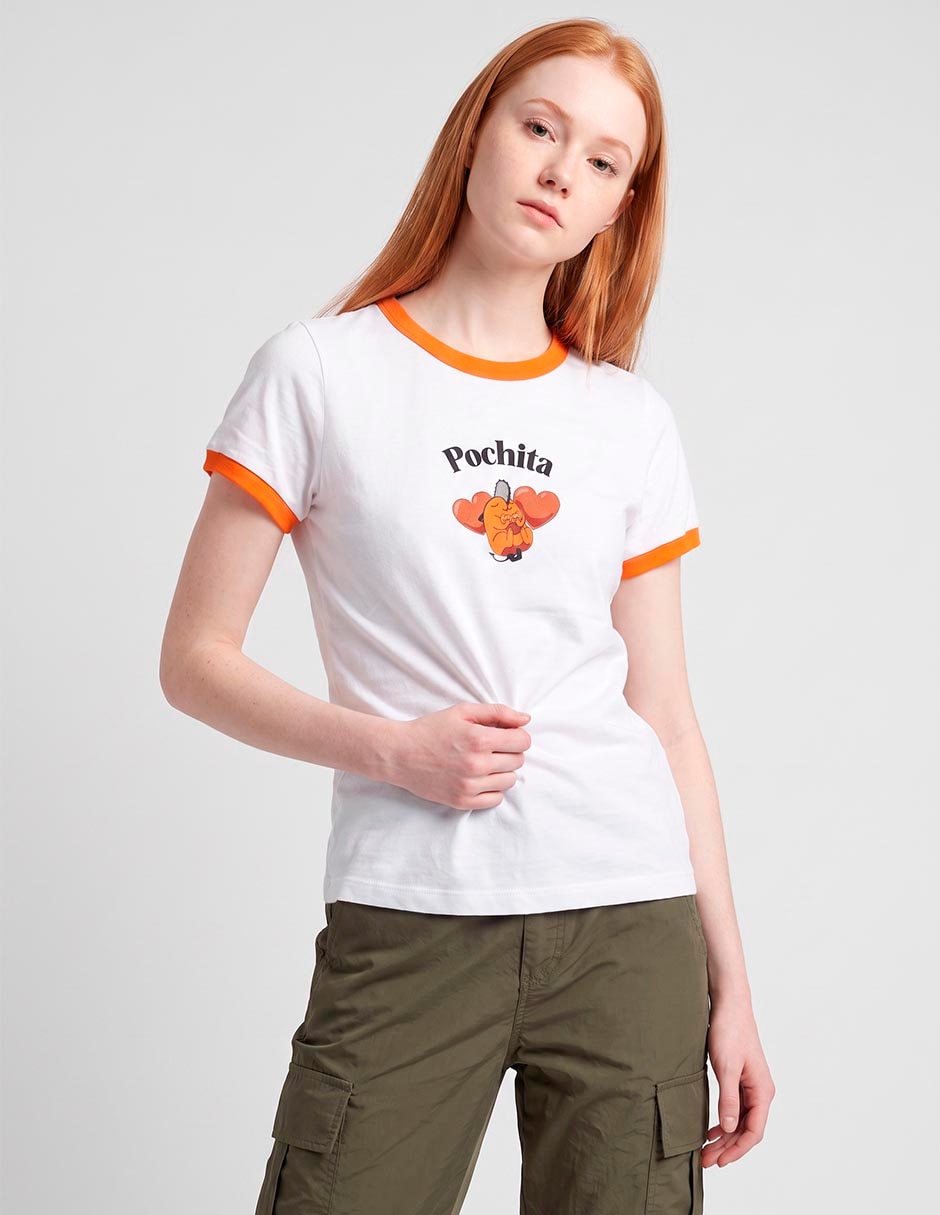 Playera manga corta pochita cuello redondo para mujer