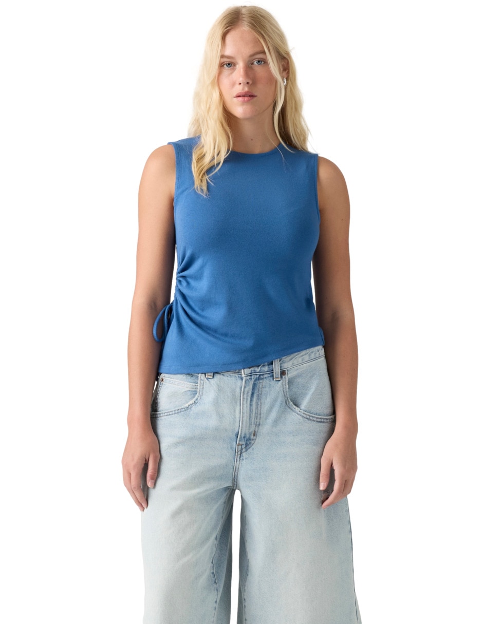 Playera sin manga cuello redondo para mujer