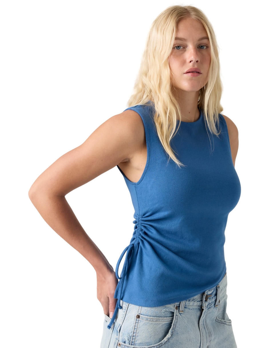 Playera sin manga cuello redondo para mujer 2