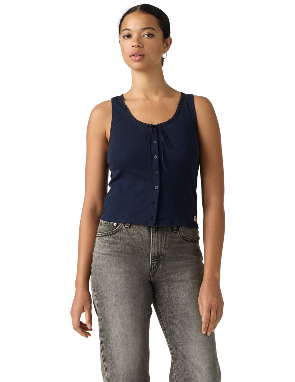 Playera sin manga cuello redondo para mujer