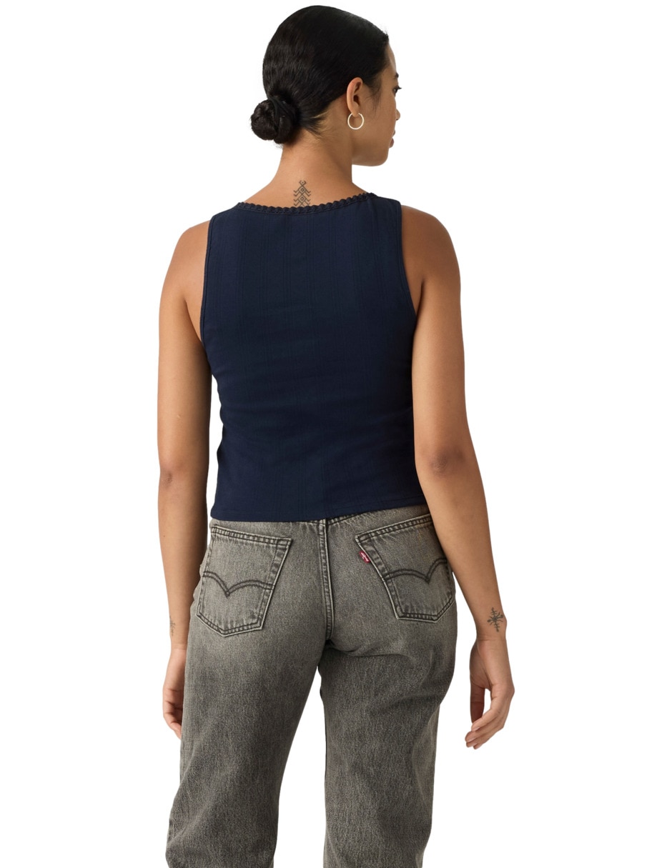 Playera sin manga cuello redondo para mujer 2