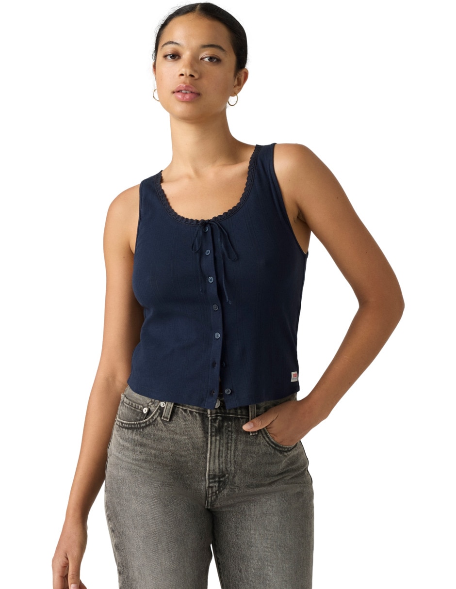 Playera sin manga cuello redondo para mujer 4