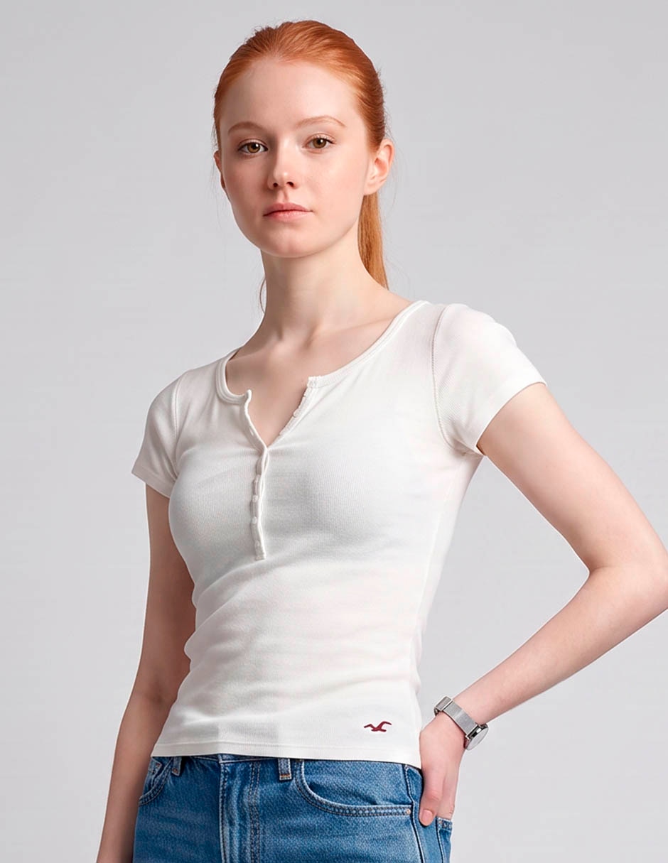 Playera manga corta cuello con botón para mujer Playera manga corta cuello con botón para mujer