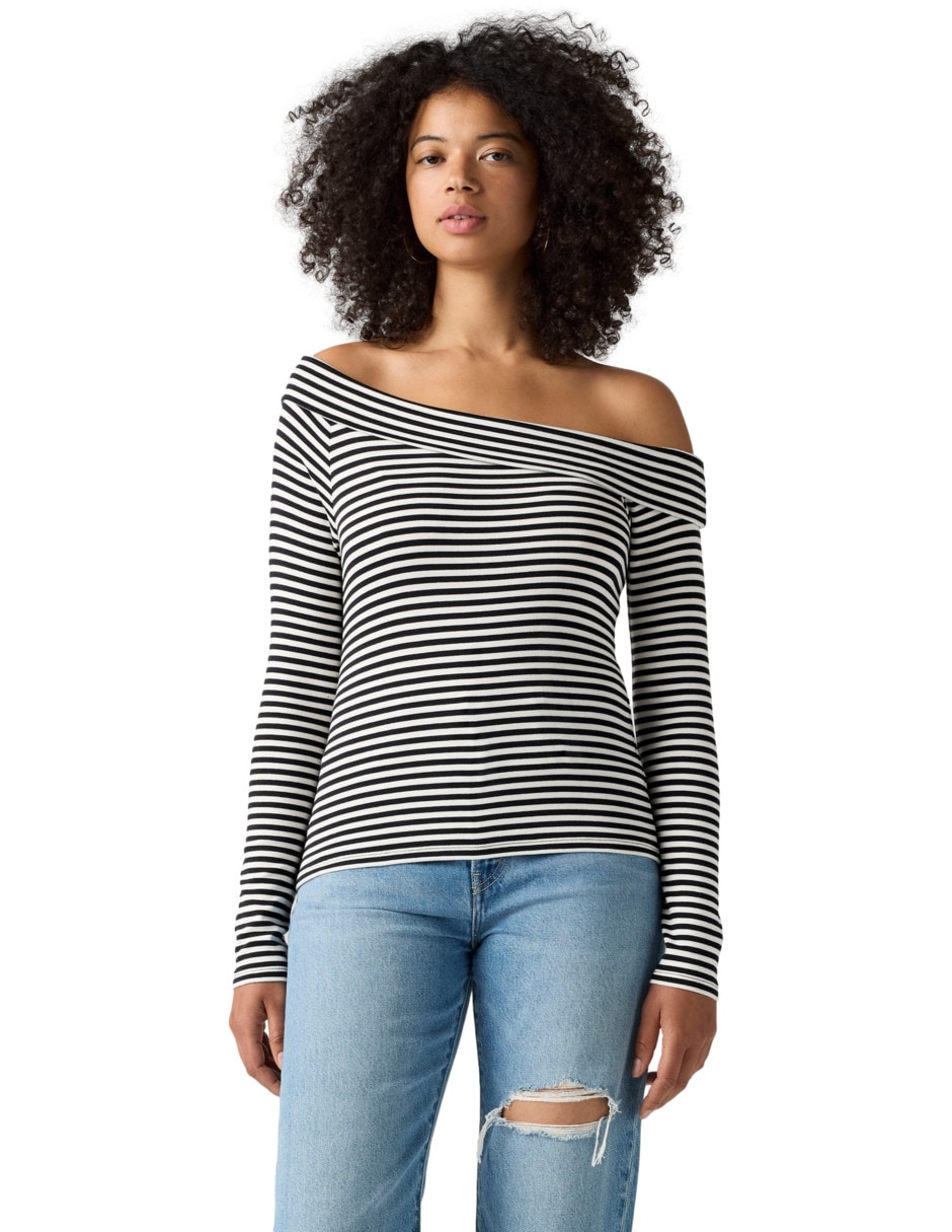 Playera manga larga cuello asimétrico para mujer Playera manga larga cuello asimétrico para mujer
