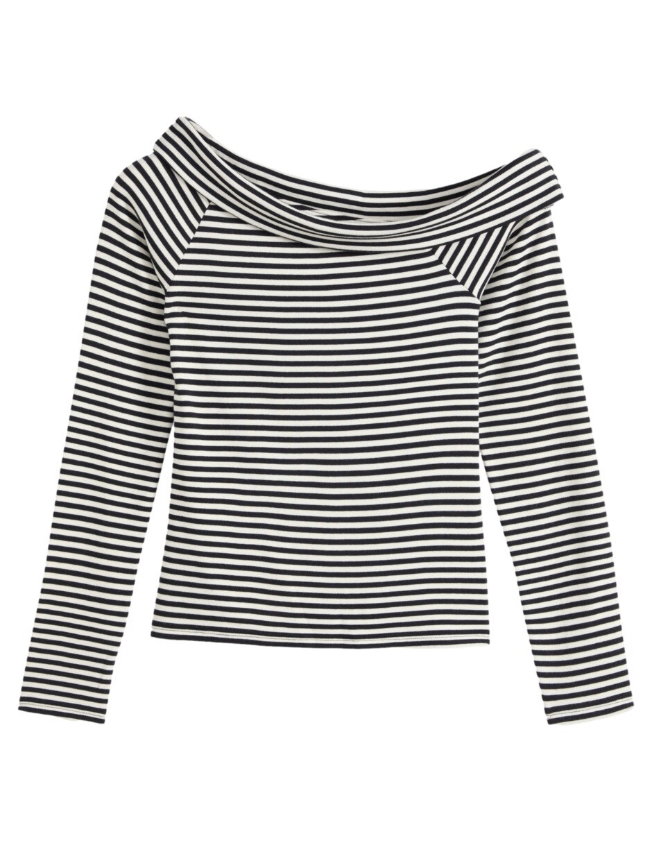 Playera manga larga cuello asimétrico para mujer 5
