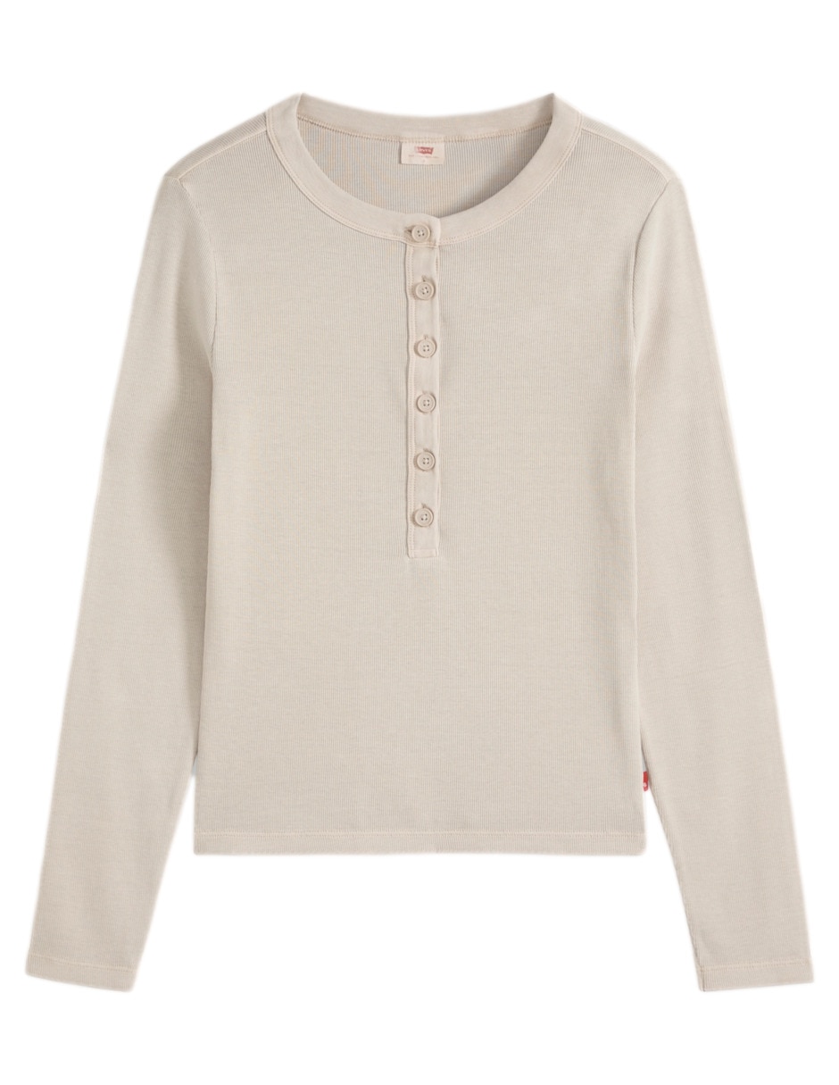 Playera manga larga cuello henley para mujer 5