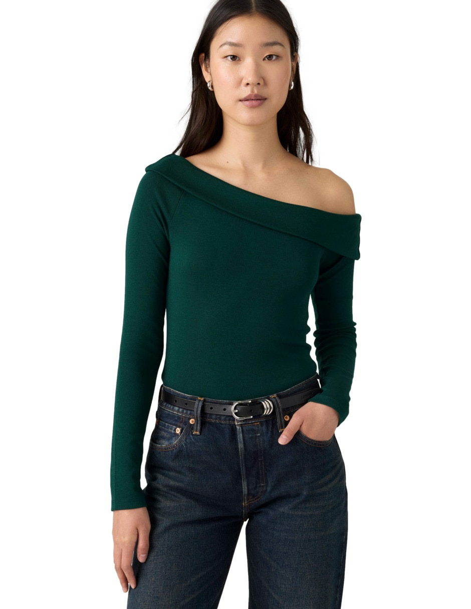 Playera manga larga cuello asimétrico para mujer 3