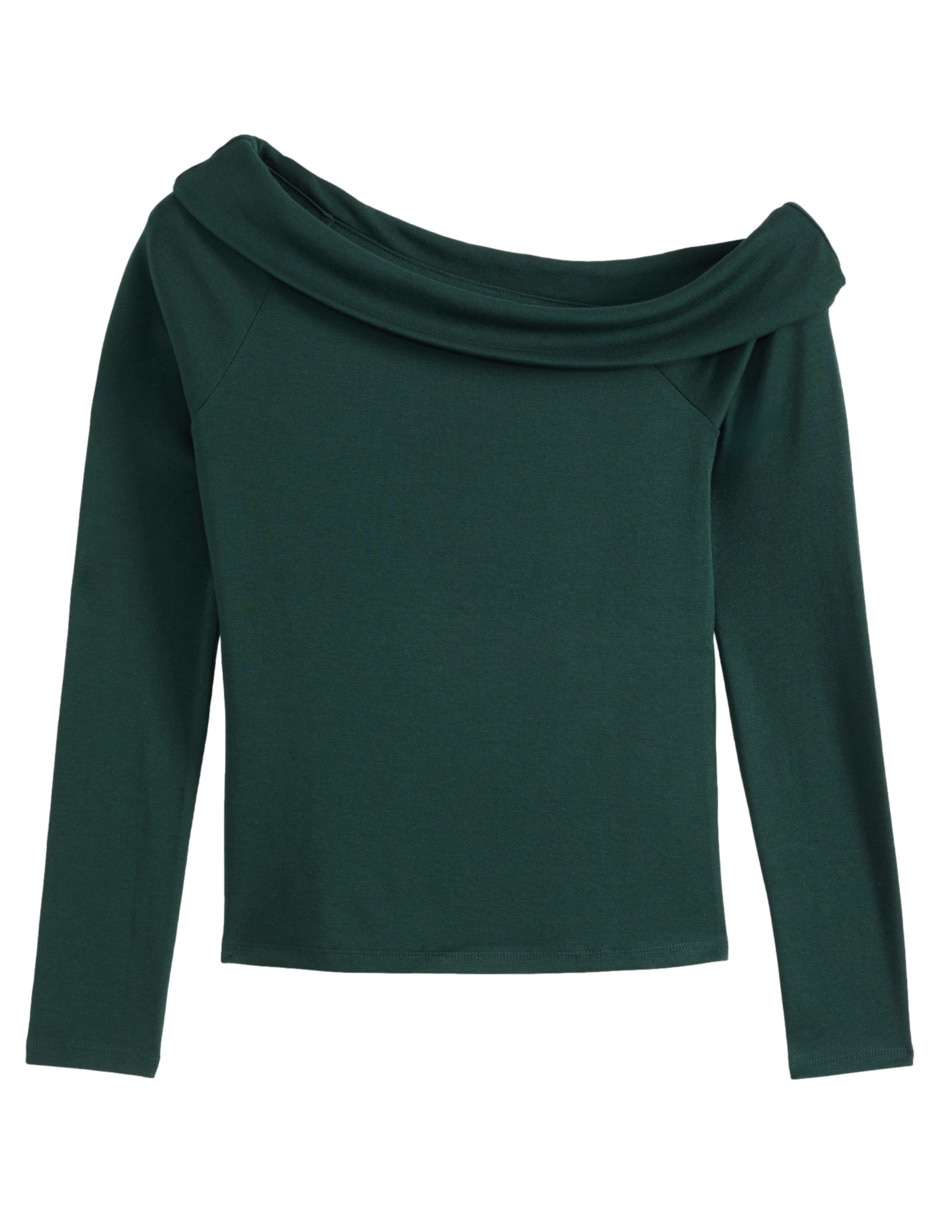 Playera manga larga cuello asimétrico para mujer 5