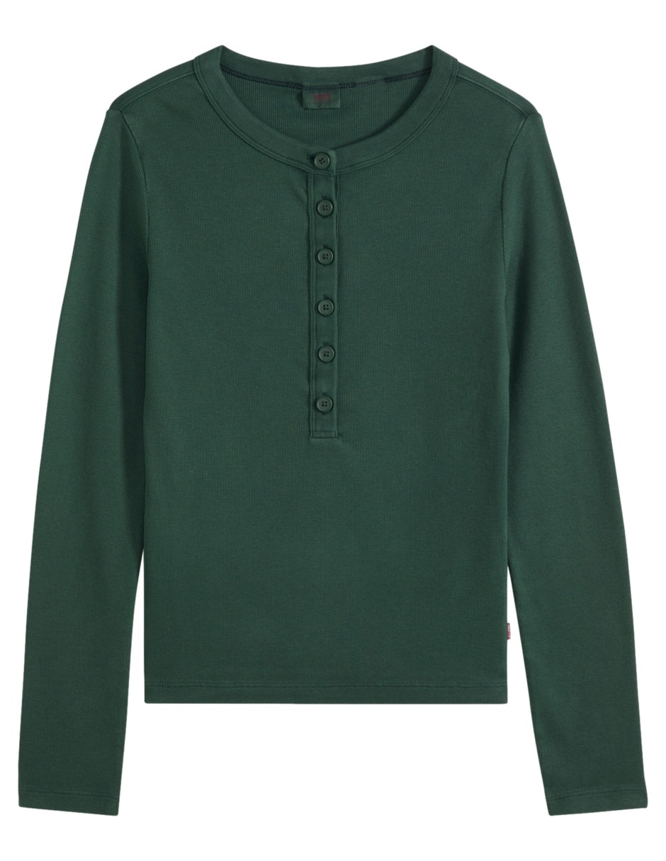Playera manga larga cuello henley para mujer 5