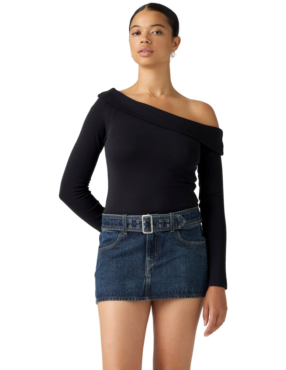 Playera manga larga cuello asimétrico para mujer