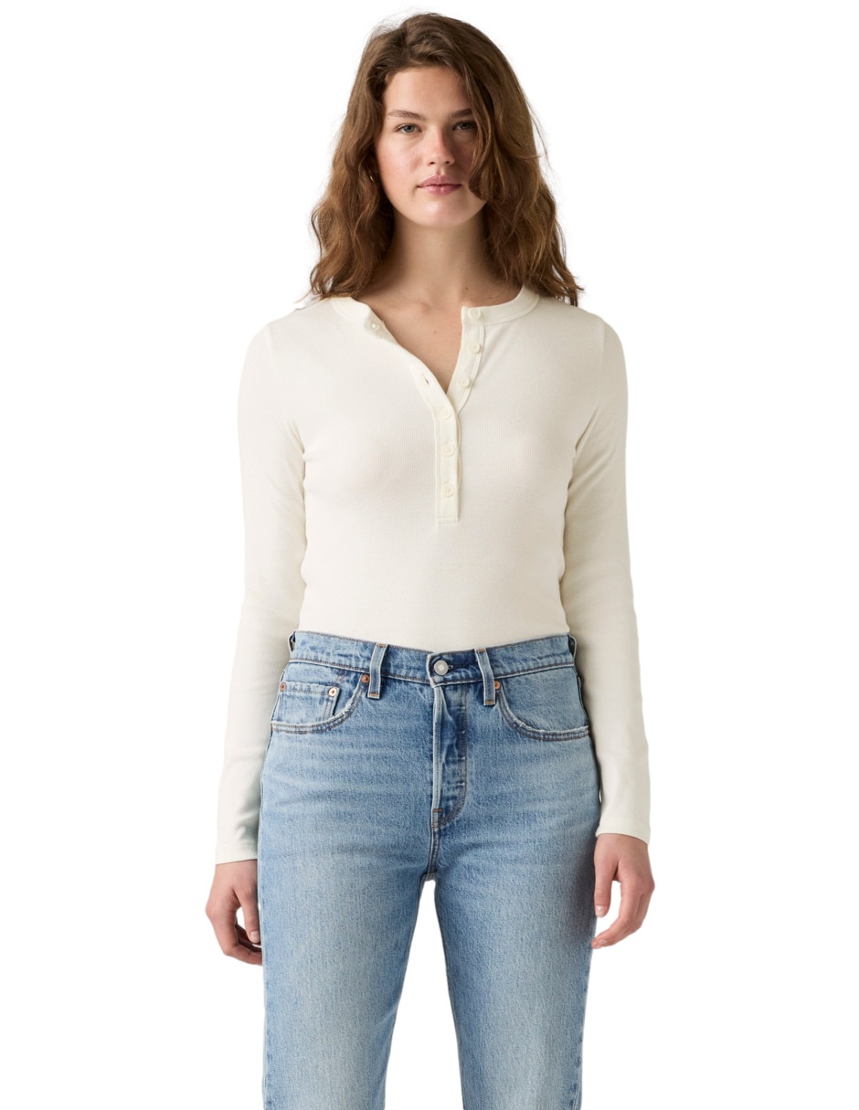 Playera manga larga cuello henley para mujer Playera manga larga cuello henley para mujer