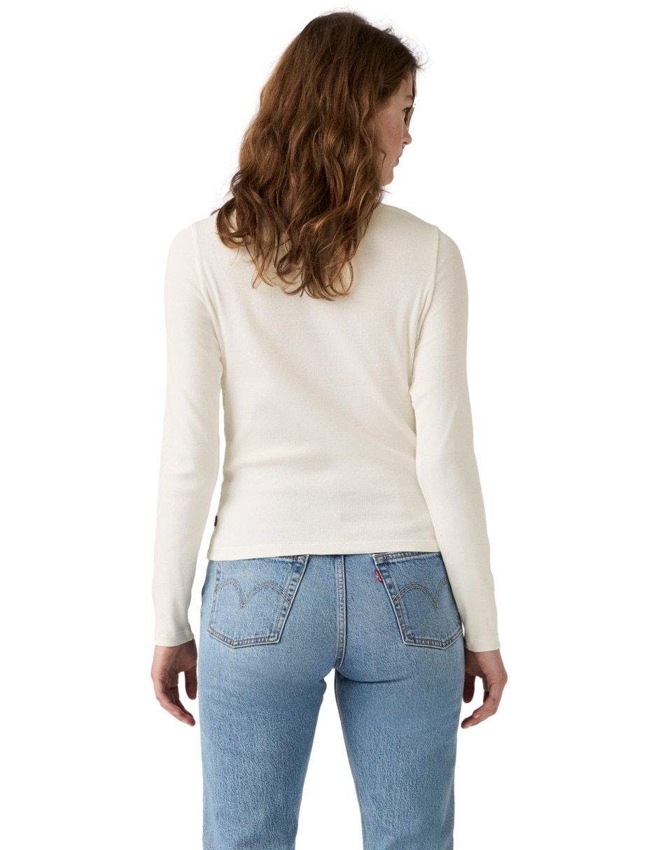 Playera manga larga cuello henley para mujer 2