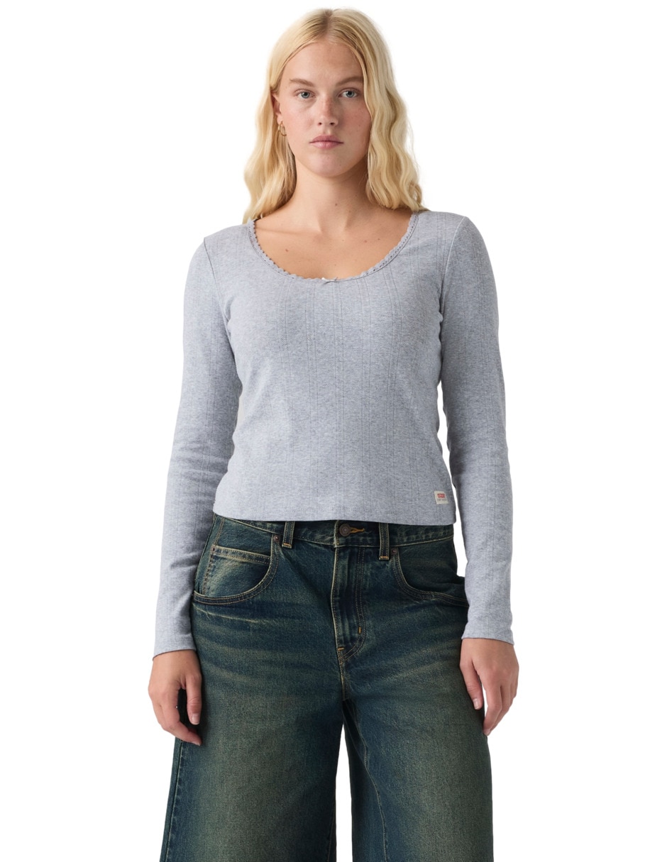 Playera manga larga cuello redondo para mujer