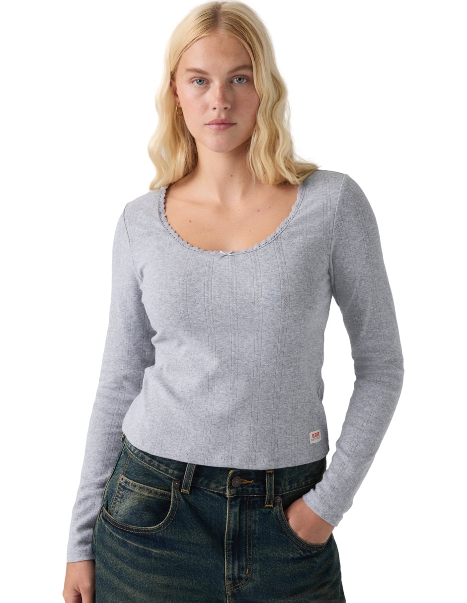 Playera manga larga cuello redondo para mujer 3