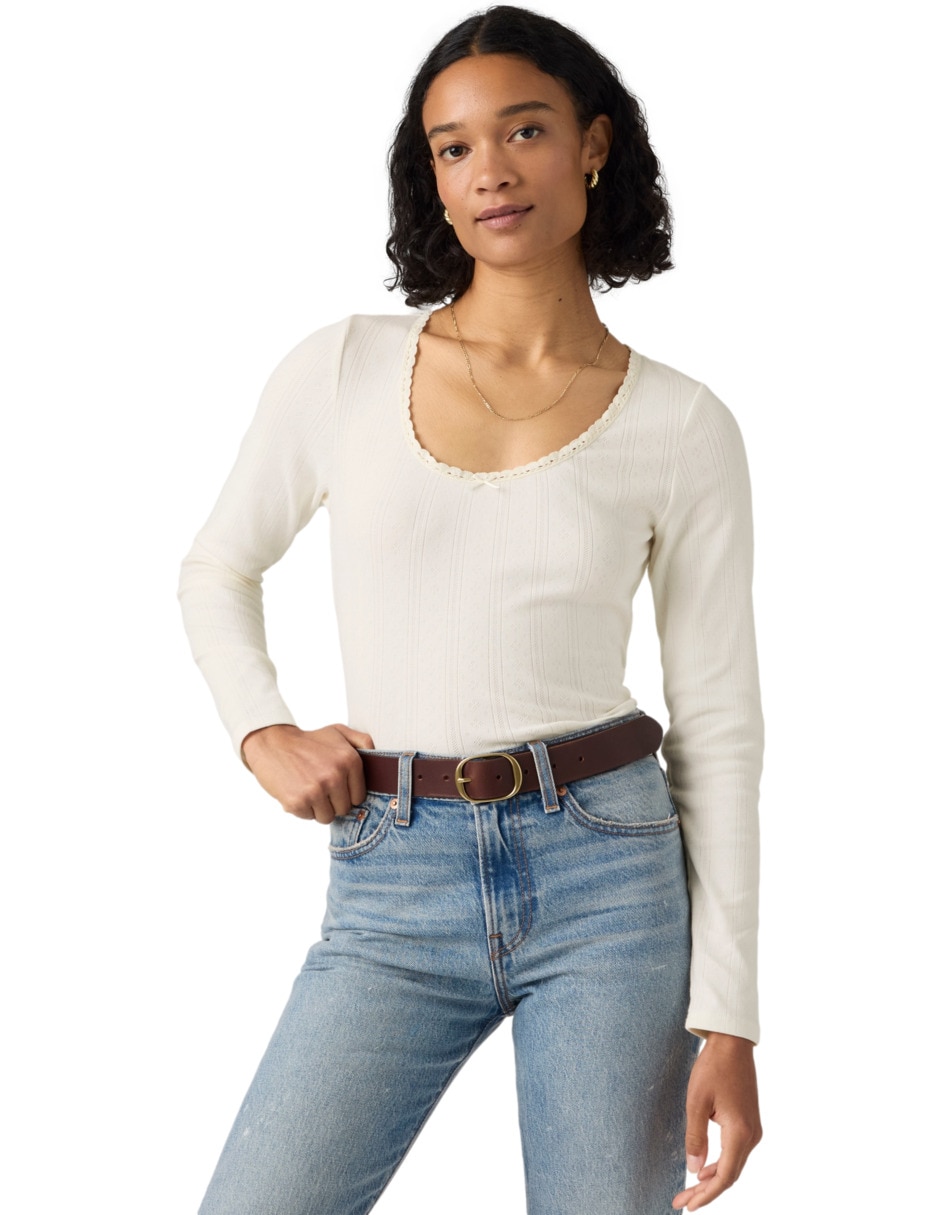 Playera manga larga cuello redondo para mujer Playera manga larga cuello redondo para mujer