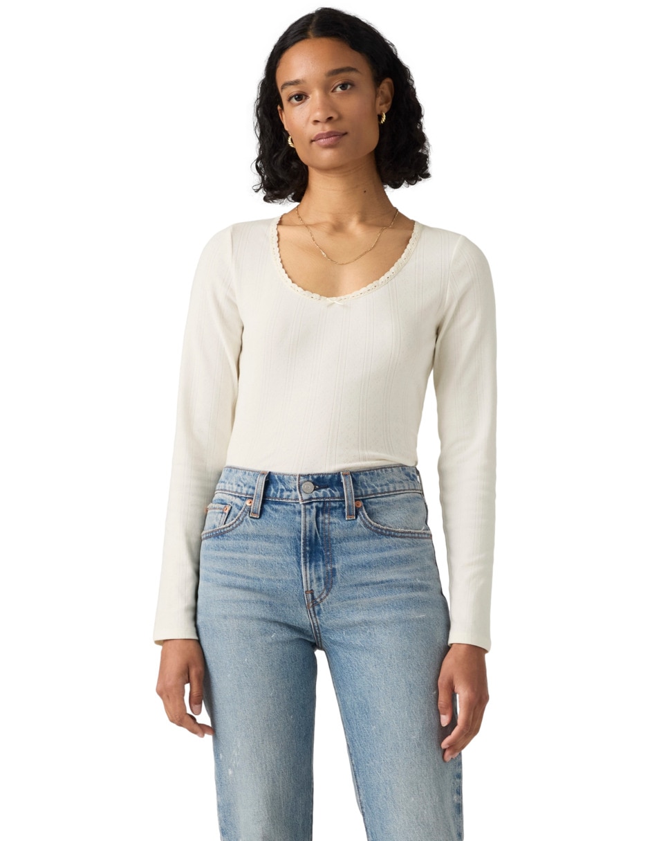 Playera manga larga cuello redondo para mujer 3