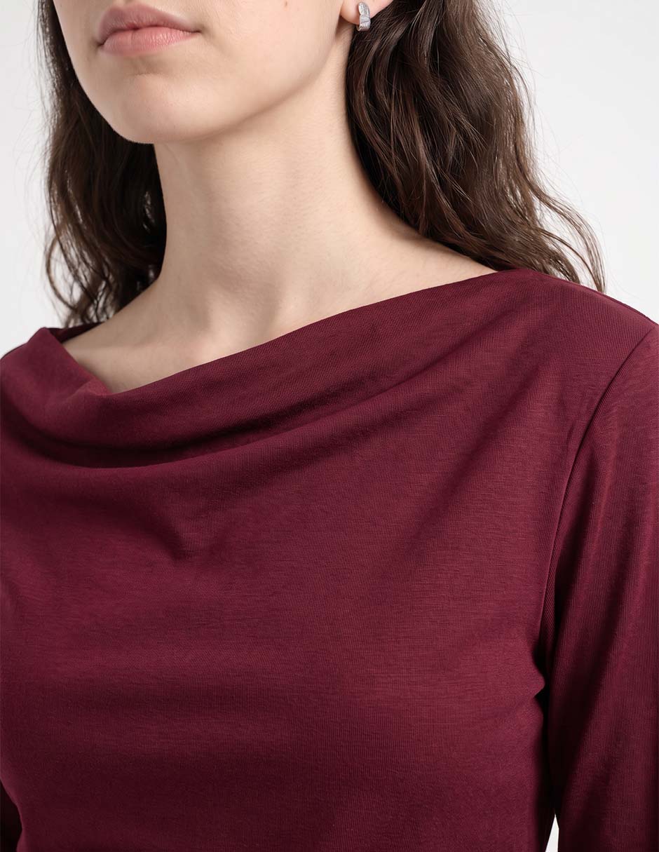 Playera manga larga cuello drapeado para mujer 2
