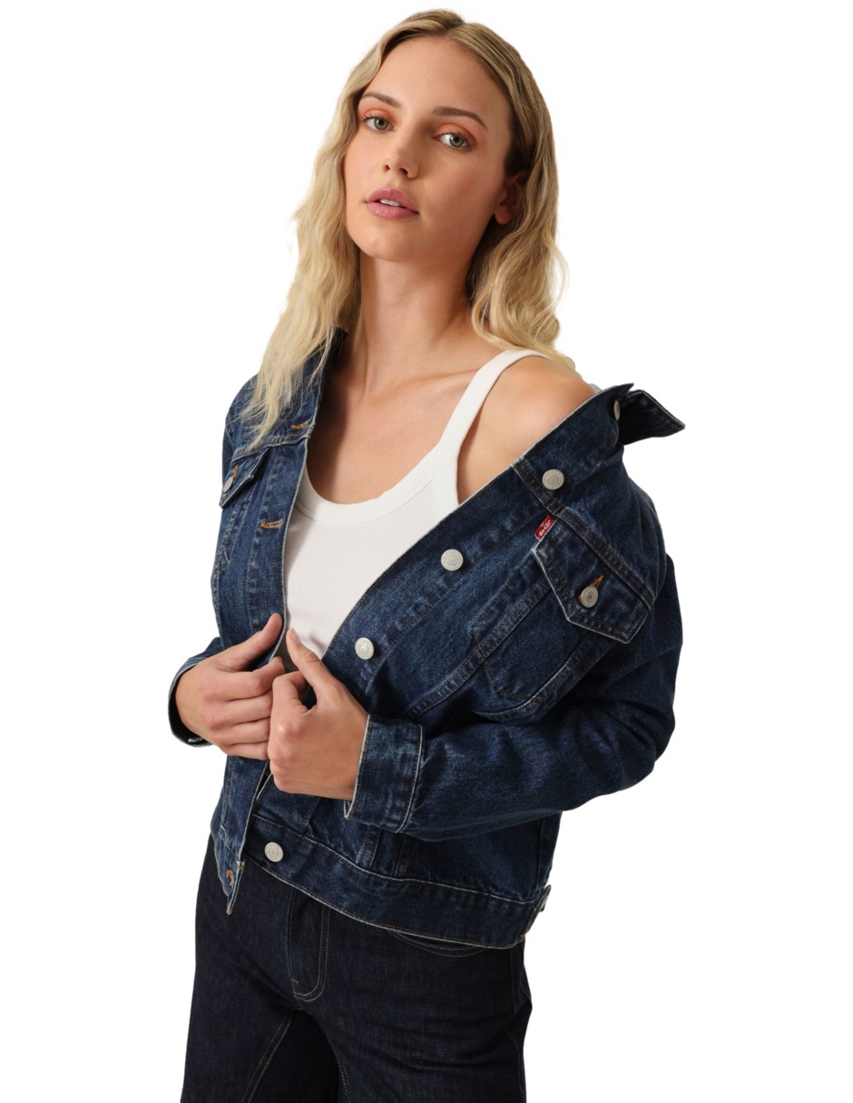 Chamarra denim de algodón para mujer