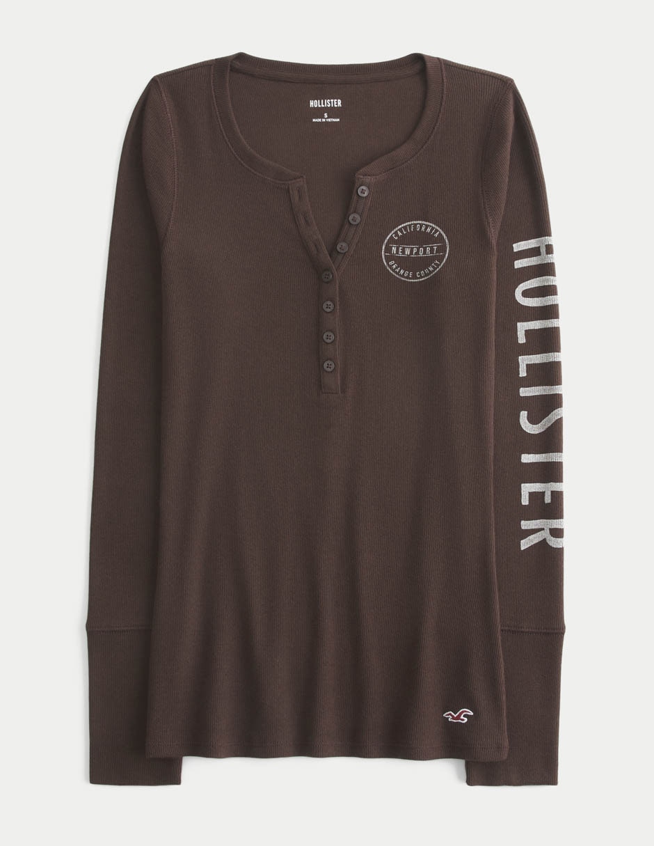 Playera manga larga cuello henley mujer Playera manga larga cuello henley mujer