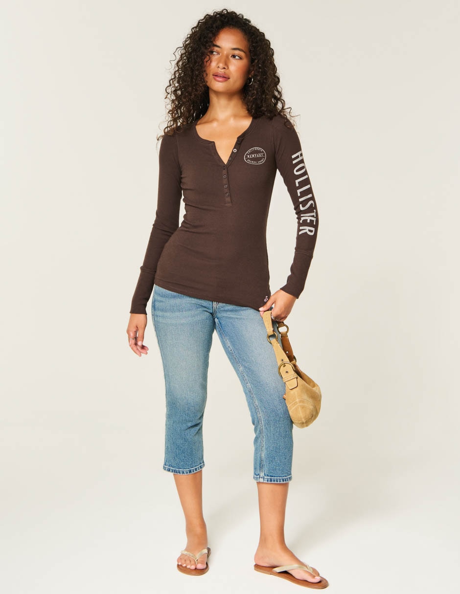 Playera manga larga cuello henley mujer 4