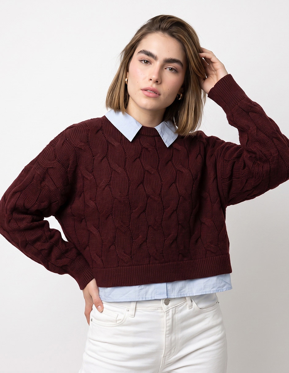 Suéter cuello camisero para mujer