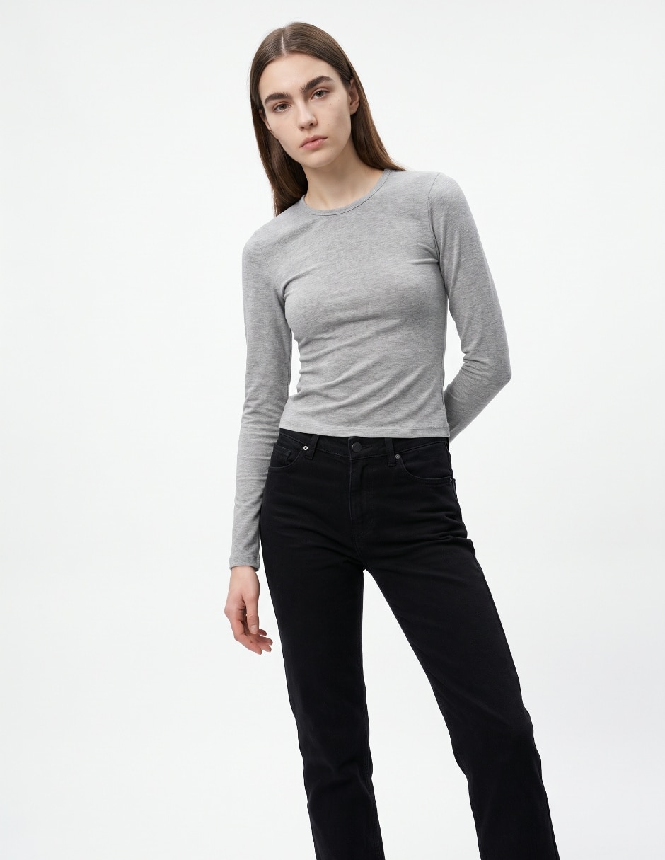 Playera manga Larga cuello redondo para mujer 1