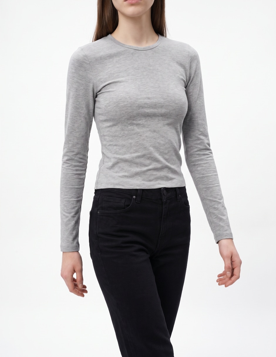 Playera manga Larga cuello redondo para mujer 4
