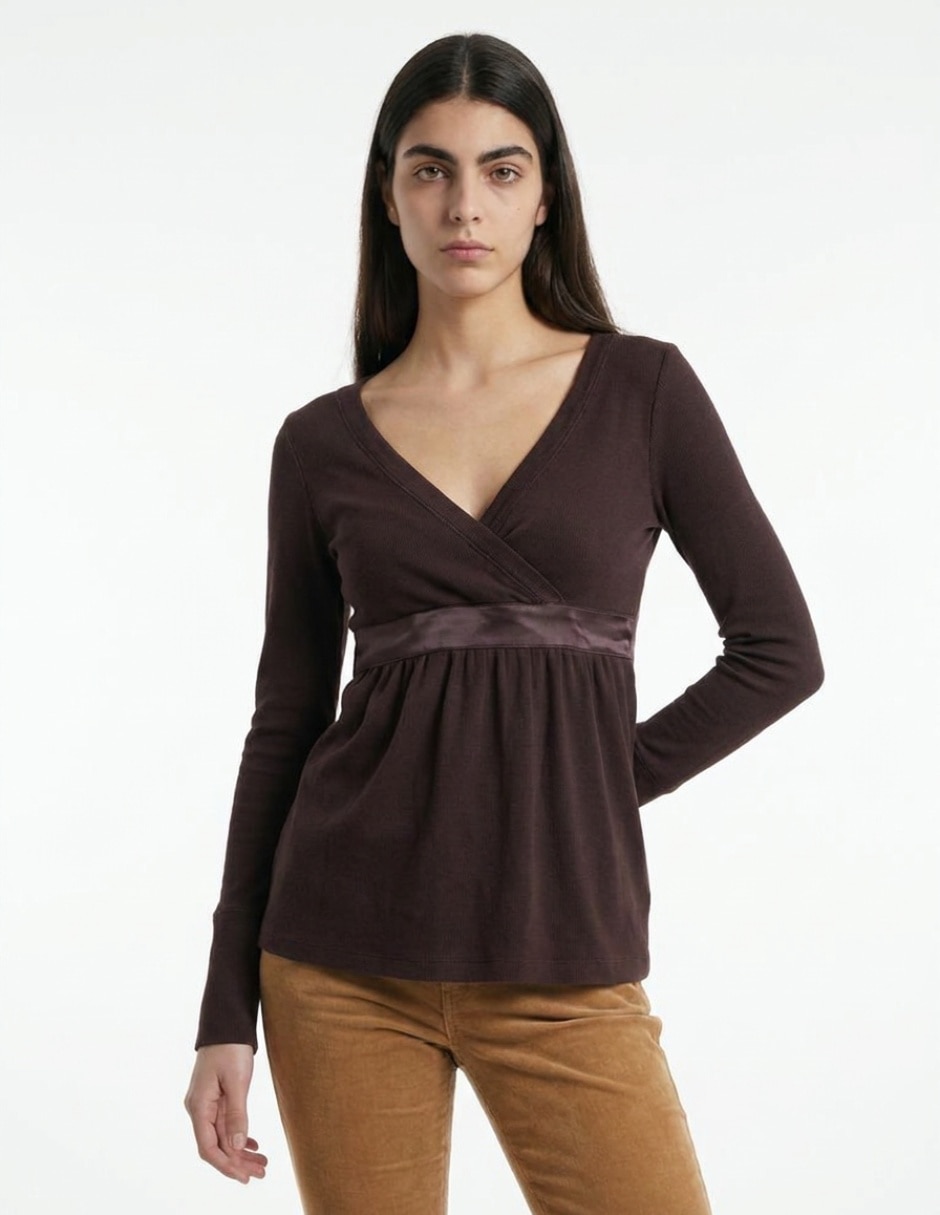 Playera manga larga cuello V para mujer Playera manga larga cuello V para mujer