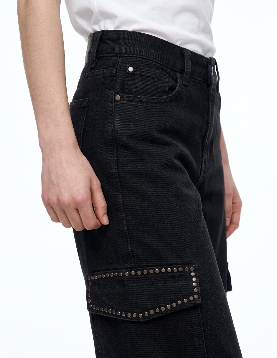 Jeans cargo wide leg para mujer 4