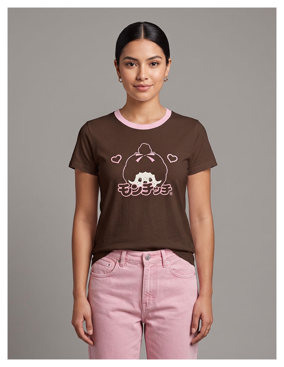 Playera manga corta colección caricatura cuello redondo para mujer Playera manga corta colección caricatura cuello redondo para mujer
