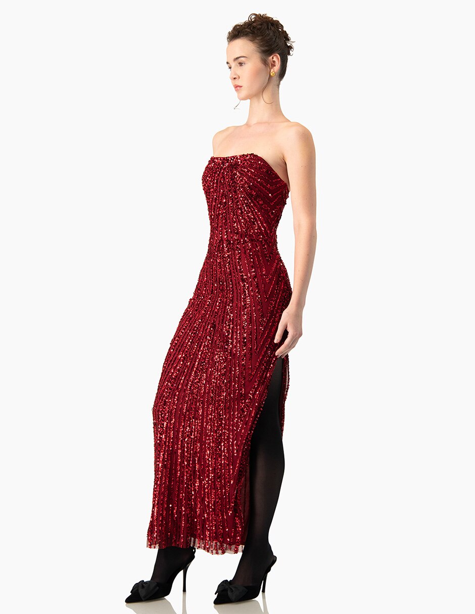 Vestido largo de fiesta escote Bardot para mujer 3